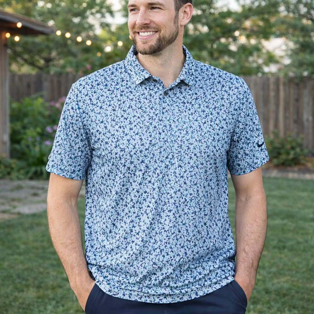 Nike Dri-FIT Polo Shirt XL Blue Abstract Print Golf Athletic Performance
